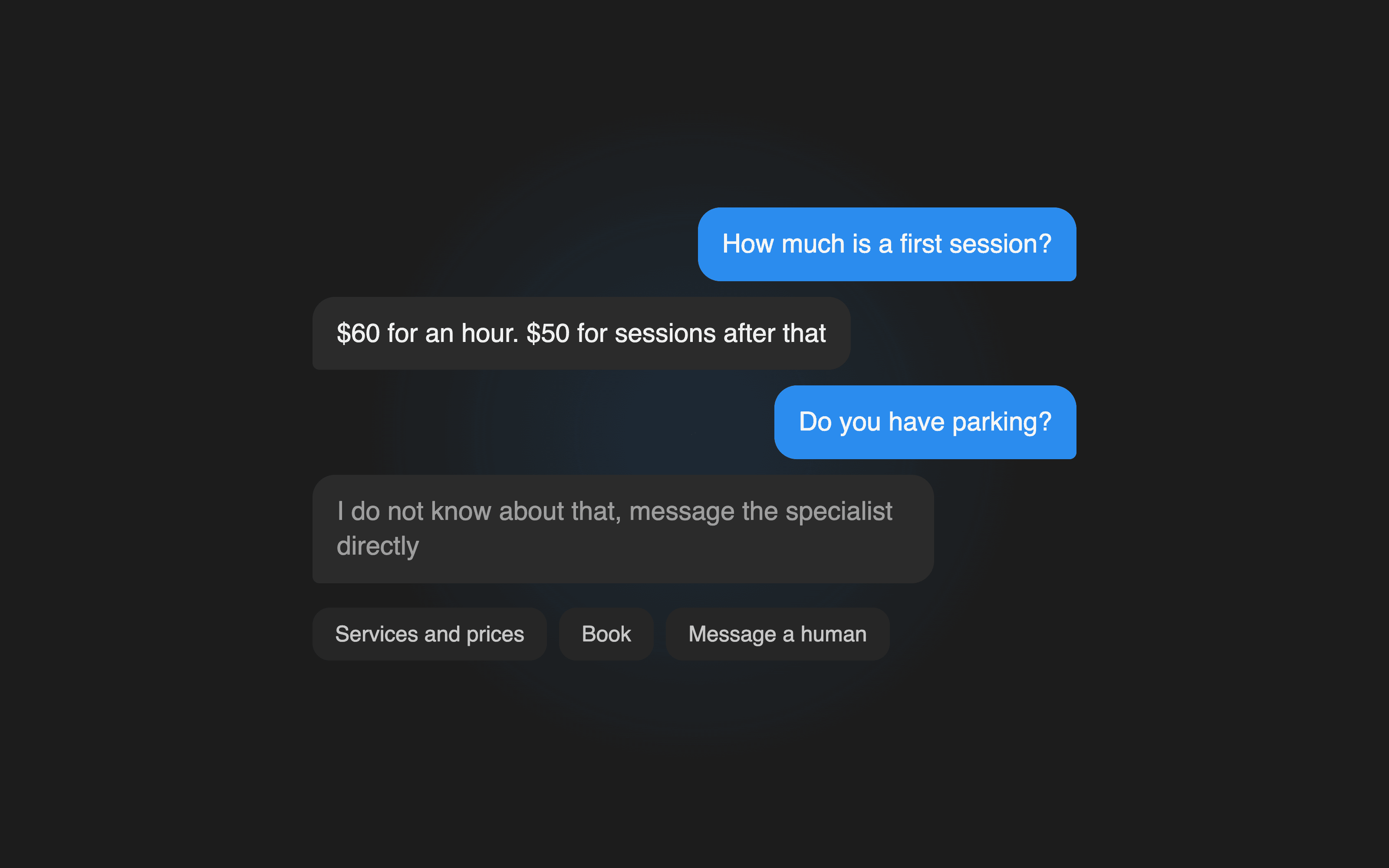 A bot conversation: it answers from the file and stays quiet where it does not know