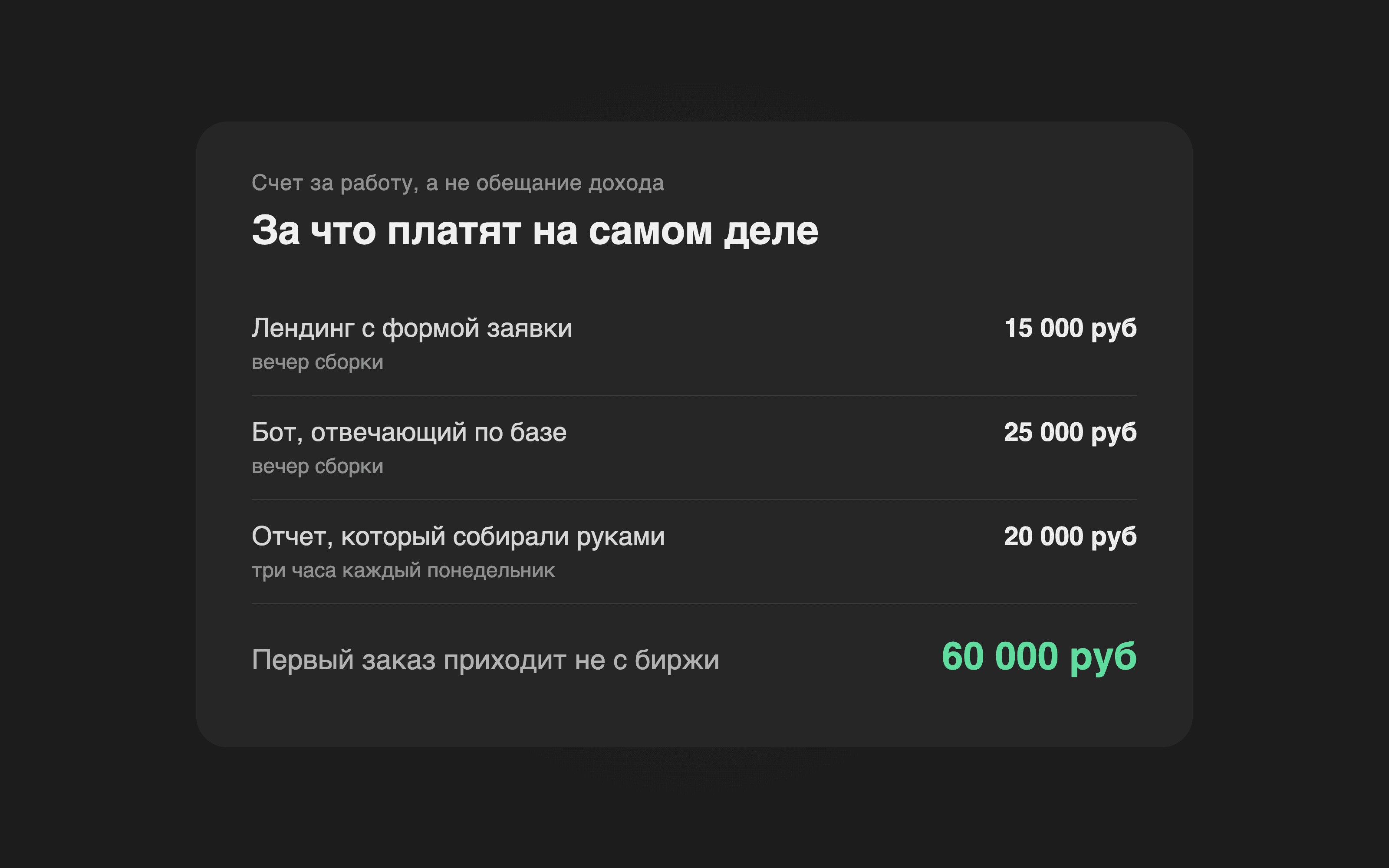 Счет за работу, а не обещание дохода